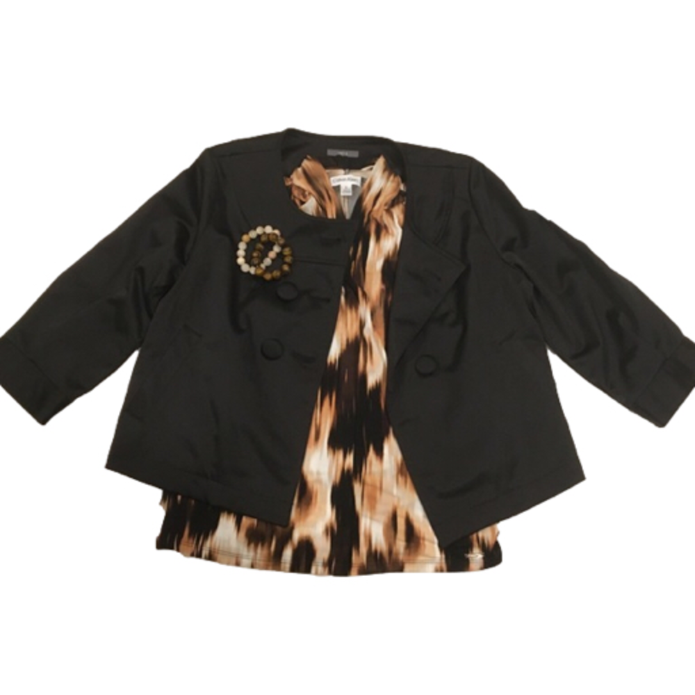 Elegant Collarless Black Satin Blazer M